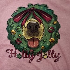 Christmas Pink Holly Jolly Dog Wreath T-Shirt NWT